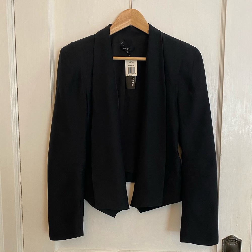 DREW Gorgeous Black 100% Silk NWT Crop Blazer S